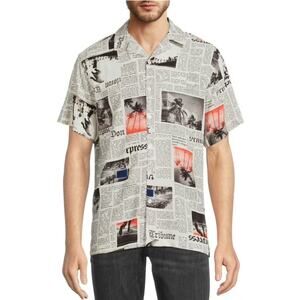 Newspaper Print 3XL /54-56 Men Shirt No Boundaries Black White Multi Color